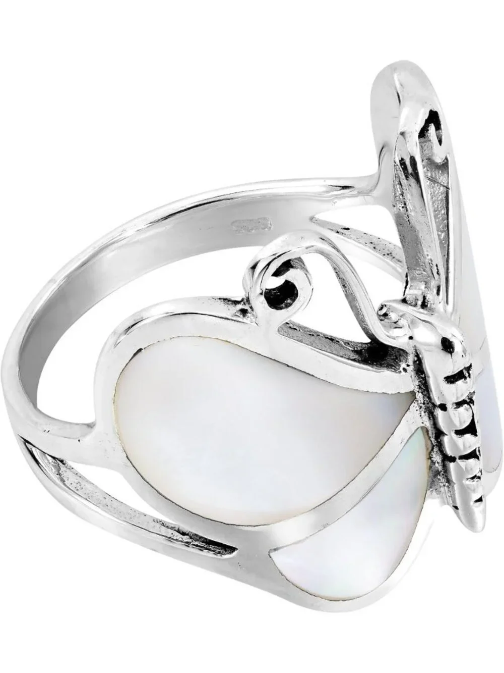 Stunning Butterfly Motif White MOP Statement Ring in .925 Sterling Silver